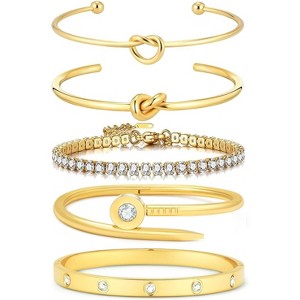 18K Gold Plated Love Bangle Bracelet Stack Cuff Jewelry Set for Women with Gift Box, Elegant Design - 1 of 4