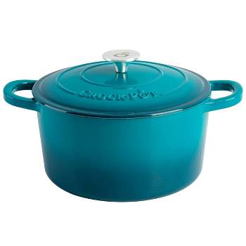Crockpot Artisan 7 Quart Round Enameled Cast Iron Dutch Oven with Lid in Teal