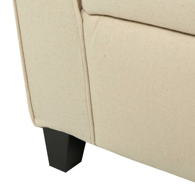 Danbury Beige Fabric Armed Storage Bench with Birch Legs
