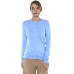 JENNIE LIU Women's 100% Cashmere Button Front Long Sleeve Crewneck Cardigan Sweater - 1 of 2