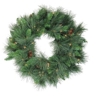 Northlight 24" Prelit White Valley Pine Artificial Christmas Wreath - Clear Lights - 1 of 3
