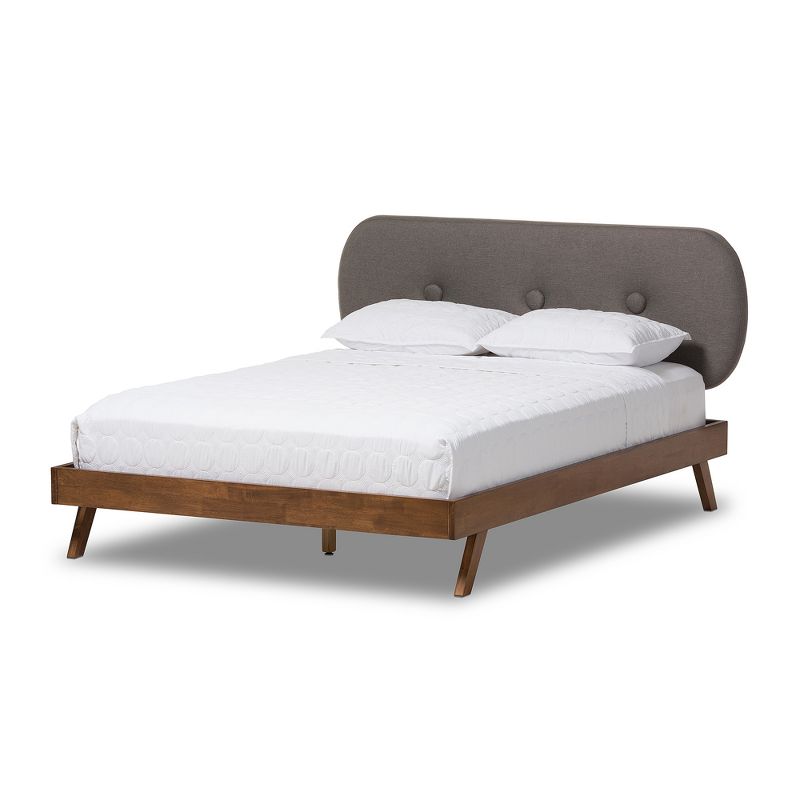Penelope Mid-Century Modern Solid Wood and Fabric Upholstered Platform Bed Gray/Walnut Brown - Baxton Studio, 1 of 8