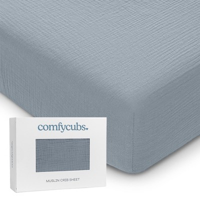 Image of Muslin Fitted Crib Sheet, Extra Soft 100% Muslin Cotton Crib Sheets for Standard Crib and Toddler Mattresses by Comfy Cubs - Pacific Blue