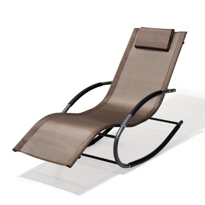Pellebant Patio Outdoor Rocking Chair Curved Rocker Chaise Lounge Chair with Pillow