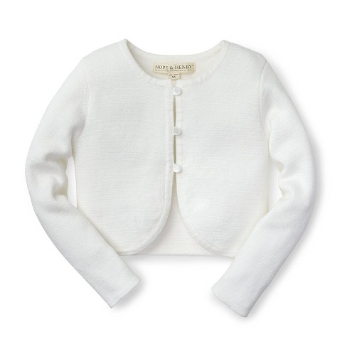 Hope Henry Girls Cropped Curved Hem Cardigan White 18 24 Months