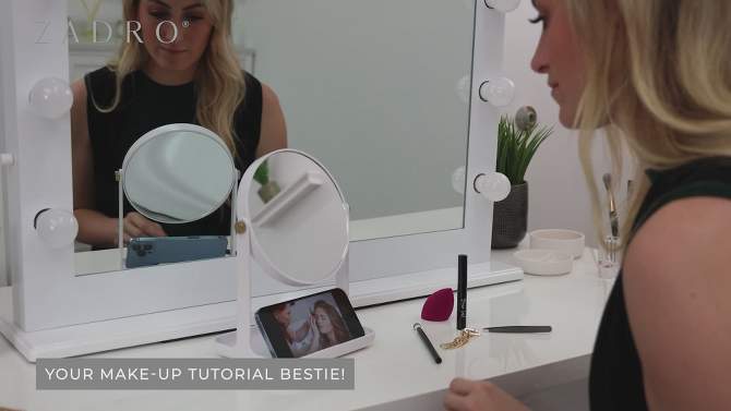 10.5" Round Back to School Makeup Mirror with Accessory Tray and Phone Holder - Zadro, 2 of 5, play video