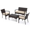 Cancun 4pc All-Weather Wicker Patio Chair Set - Brown - Christopher Knight Home: Outdoor Seating with Coffee Table - 2 of 4