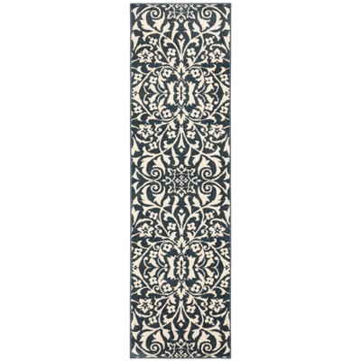 Farrah Damask Botanical Area Rug Blue/Ivory - Captiv8e Designs