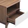 Modway Envision Mid-Century Nightstand – Walnut White Bedside Table with Open Shelf and Soft-Close Storage Drawer - 3 of 4