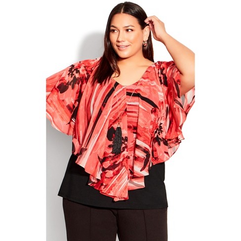 Avenue Women's Size Mira Overlay Print Top - Coral 30w : Target