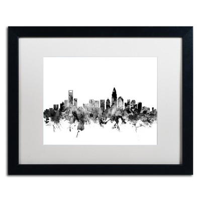 Trademark Fine Art -Michael Tompsett 'Charlotte NC Skyline B&W' Matted Framed Art