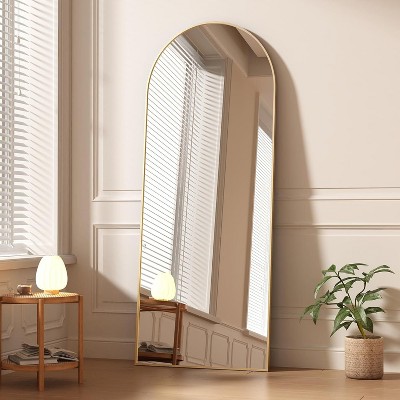 Gold 65x22 inch metal arch stand full length mirror.