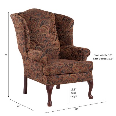 Paisley Cranberry Chenille Wingback Accent Chair with Hardwood Frame