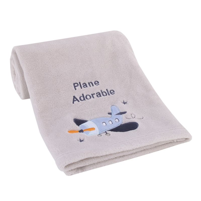 Little Love by NoJo Soar High Little One Gray and Light Blue Airplane Super Soft Baby Blanket, 1 of 5