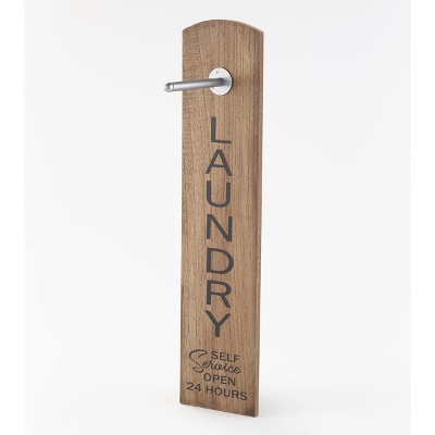 Rustic Brown Wood Laundry Plaque with Metal Hanger