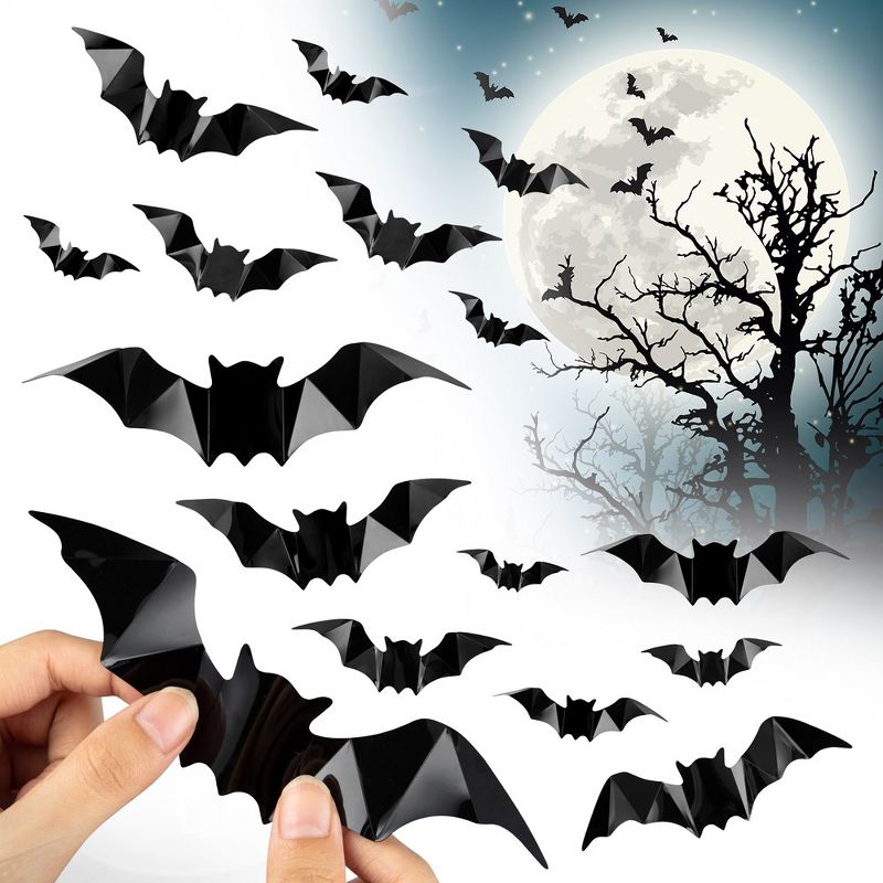 160 Pcs Bats Sticker Halloween Party Supplies Halloween Decorations, 4 Sizes Realistic 3D Bats Wall Decor, 2 of 13