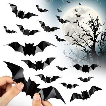 128 Pcs Bats Sticker Halloween Party Supplies Decorations, 4 Sizes Realistic 3D Bats Wall Decor