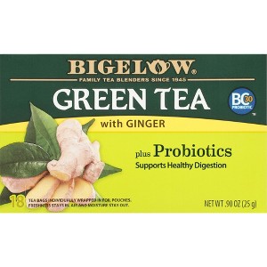 Bigelow Green Tea with Ginger Plus Probiotics Green Tea Bags, 18 Count (Pack of 2) - 1 of 4