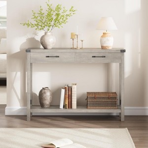Wooden Console Table, Farmhouse Entryway Table with Drawers, 2 Tier Sofa Table, Console Table for Entryway, Living Room, Hallway, Foyer - 1 of 4