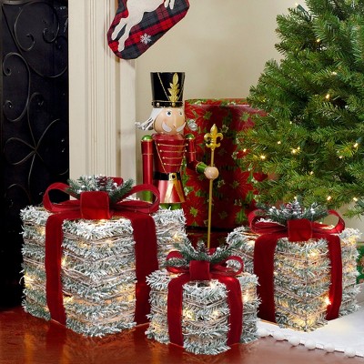 Frosted Faux Cedar Branch Giftbox Set with Lights