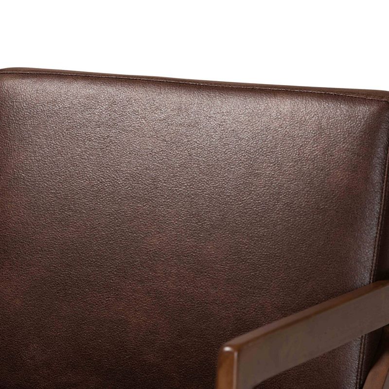 Christa Faux Leather Effect Fabric Upholstered Wood Accent Chair Dark Brown/Walnut Brown - Baxton Studio, 6 of 12