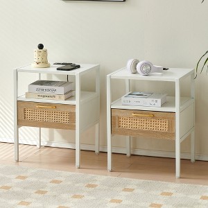 NicBex 15.75" Rattan Nightstand with Drawer Modern End Table with Metal Legs Beside Table for Bedroom, Living Room, Study - 1 of 4