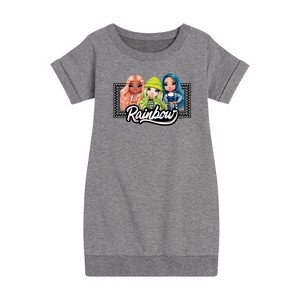 - Rainbow High - Rainbow Checkered Frame Graphic Short Sleeve Fleece Dress - 1 of 4