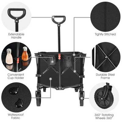 Black Collapsible Steel Frame Utility Wagon with Adjustable Handle