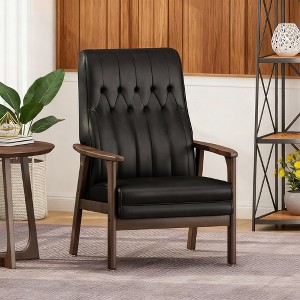 Mid Century Modern Accent Chair, Upholstered Matte Black Faux Leather, Retro Living Room Lounge Armchair, Contemporary Dining Chair - 1 of 4