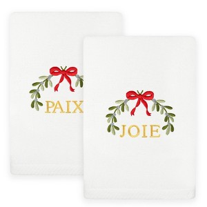 Linum Home Textiles Christmas MISTLETOE PAIX & JOIE - Embroidered Luxury 100% Turkish Cotton Hand Towels - 1 of 4