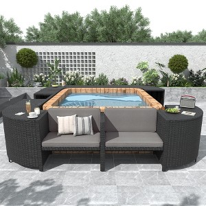 Outdoor Rattan Sectional Sofa Set, Quadrilateral Spa Surround Frame with Sofa Seats and Storage Spaces 4W, Gray/Beige -ModernLuxe - 1 of 4