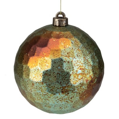 Melrose Matte Green and Bronze Shatterproof Hexagonal Textured Christmas Ball Ornament 6.5" (165mm)