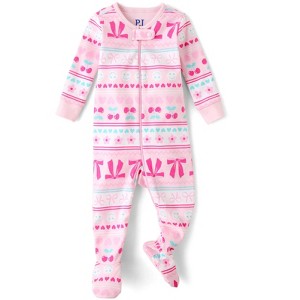 The Children's Place Toddler Girls Long Sleeve Bow Fairisle Snug Fit Cotton Footed One Piece Pajamas - 1 of 3