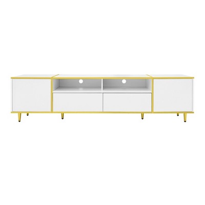 CLIHOME 70.9'' Modern TV Stand for TVs up to 80 Inches, LED Lights TV Storage Cabinet, Entertainment Center with 2 Shelves