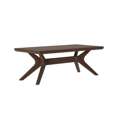 Walnut Brown Solid Wood Rectangular Coffee Table with Cross Legs