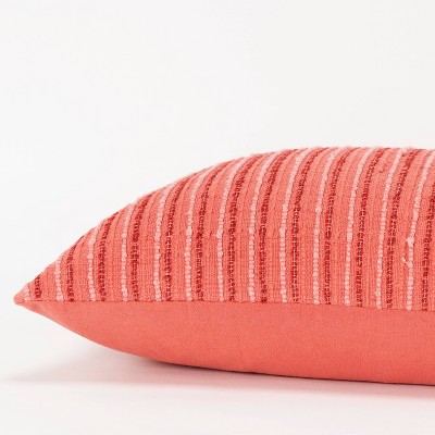 Coral Pink Striped Cotton Viscose Lumbar Pillow 14" x 26"