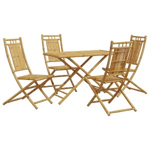 vidaXL Bamboo Patio Dining Set - 5 Piece Foldable Outdoor Garden Table and Chair Furniture - 43.3” x 21.7” Table - Waterproof - Durable - 1 of 4