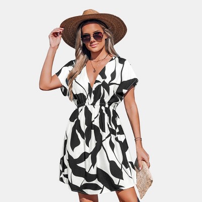 Women's Chic Monochrome Abstract Print Wrap Dress - Cupshe