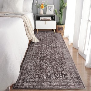 Boho Print Washable Rugs Non Slip Low Pile Vintage Floral Traditional Carpet for Living Room - 1 of 4