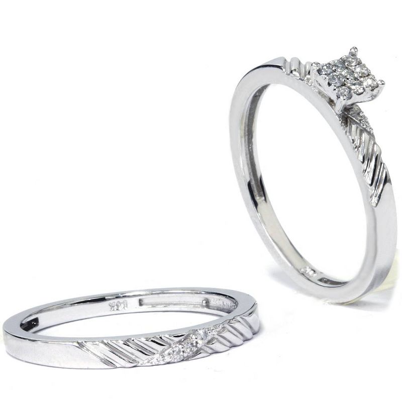 Pompeii3 Diamond Engagement Matching Wedding Ring Set 14K White Gold, 3 of 6