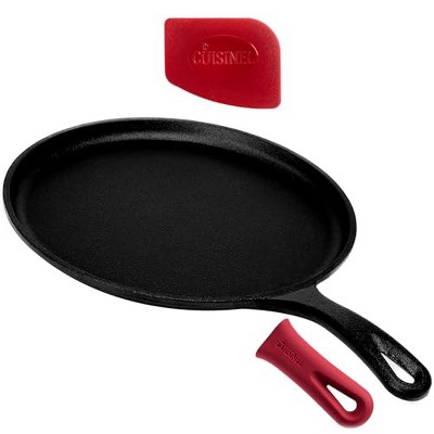 Cuisinel Cast Iron Round Griddle - 10.5"-Inch Crepe Maker Pan + Silicone Handle Cover