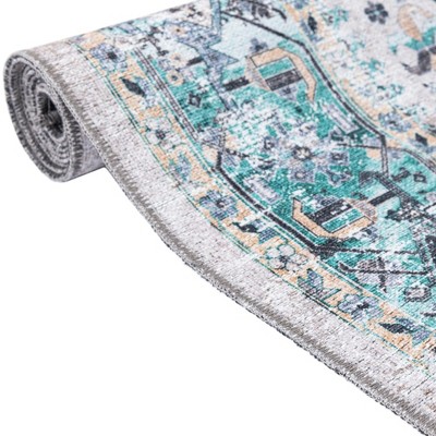 Aqua Green Square Easy-Care Chenille Area Rug 5'1" x 5'1"
