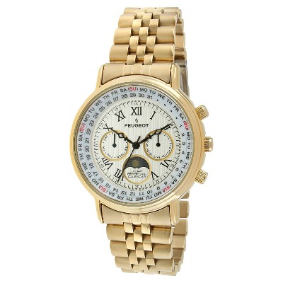  Women's Peugeot Round Lunar Perpetual Calendar  Multifunction Bracelet Watch - Gold 