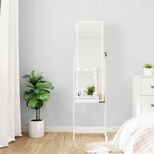 vidaXL Mirror Jewellery Cabinet with LED Lights Free Standing White - 1 of 4