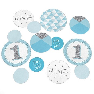 Big Dot of Happiness 1st Birthday Boy - Fun to be One - First Birthday Party Giant Circle Confetti - Party Decorations - Large Confetti 27 Count