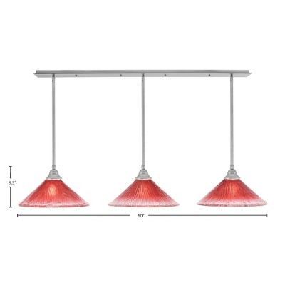 Toltec Lighting Stem 3 - Light Chandelier in  Brushed Nickel with 16" Raspberry Crystal Shade