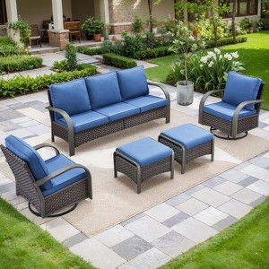 Buenhomino Outdoor Patio Furniture Set-5 Pieces All-Weather Wicker Outdoor Furniture with High Back Outdoor Swivel Rocking Chair for Garden Porch Deck - 1 of 4