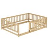 CAVINAS Kids Montessori Bed with Door,Modern Floor Bed with Fence,Twin/Full Size Toddler Bed for Bedroom Playroom,White/Brown - 4 of 4
