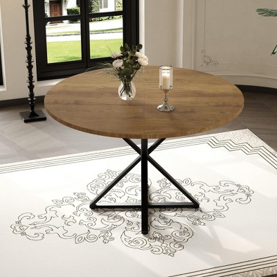 Homhougo Round Dining Table for 4, 47" Dining Table, Circle Table, Dining Room Table Brown