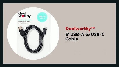 5' USB-A to USB-C Cable - dealworthy™ White: Male-to-Male Connection, 5ft Length